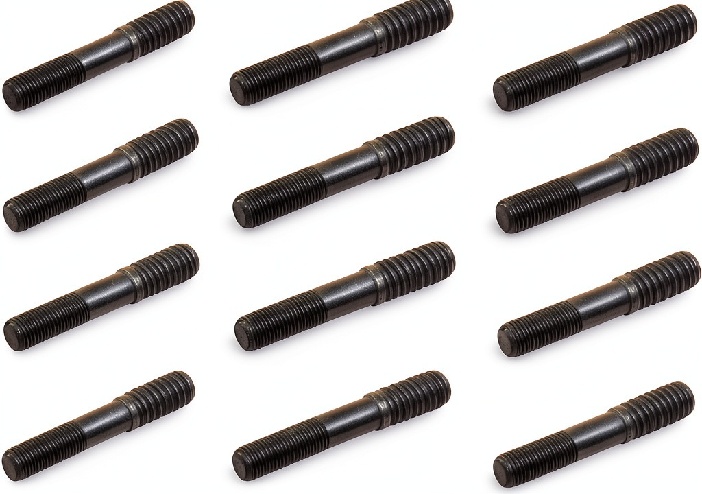 Installing Elgin Rocker Arm Studs 3/8-24/7/16-14 V8 Chevy on a wooden workbench